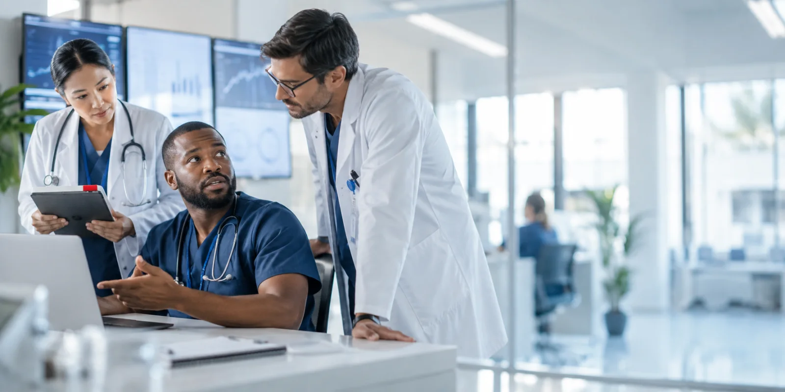 A clinical care team coordinating together